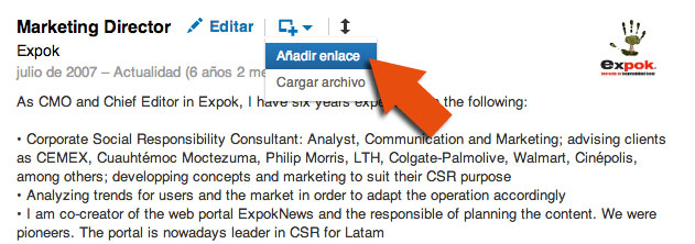 Añadir enlaces en Linkedin