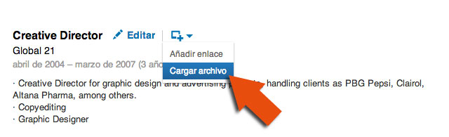 Cargar archivos en Linkedin