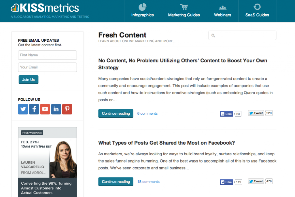 Como aumentar tráfico. Blog Kissmetrics.