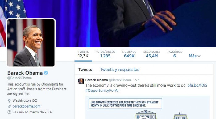 Bio de Twitter Barack Obama