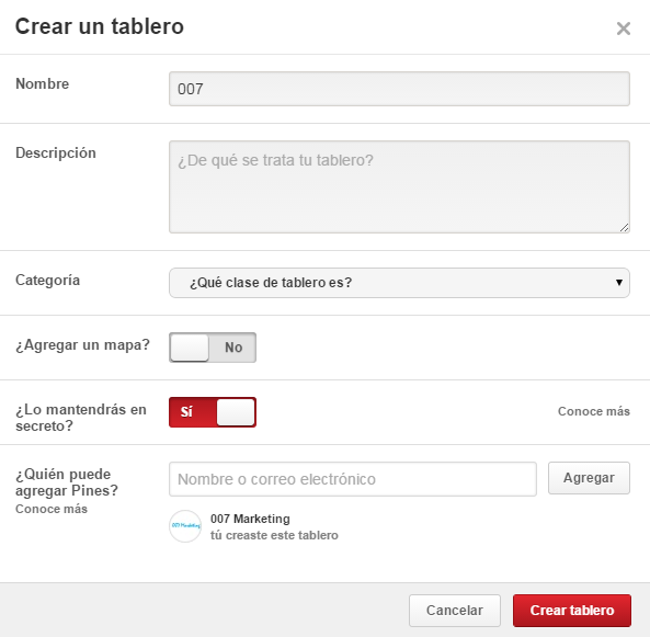 Crear un tablero secreto