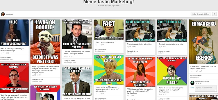 Tablero Memetastic Marketing de HubSpot