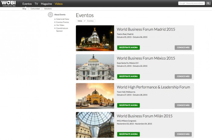 Contenido en eventos