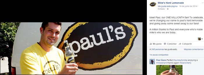Ejemplo-dar-las-gracias-MikesHardLemonade-en-Facebook