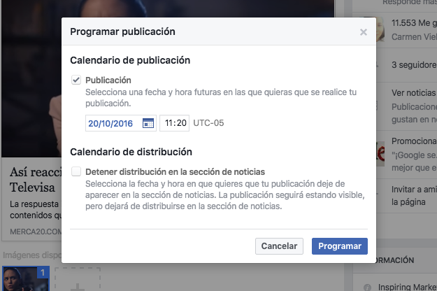 Programar posts en Facebook
