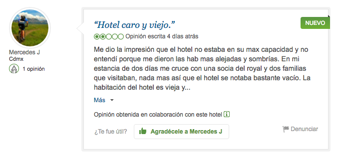 Estrategia de reputacion online - comentario de Trip Advisor Villa Bejar