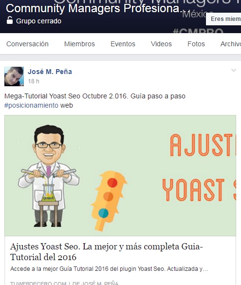 mercadologos exitosos - Ejemplo de compartir contenido propio en grupos con objetivo de