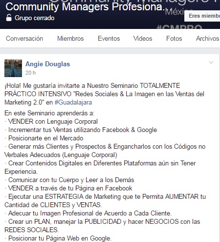 mercadologos exitosos - Ejemplo de alguien que trata de vender en un grupo de Facebook