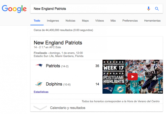 Buscar resultados deportivos en Google