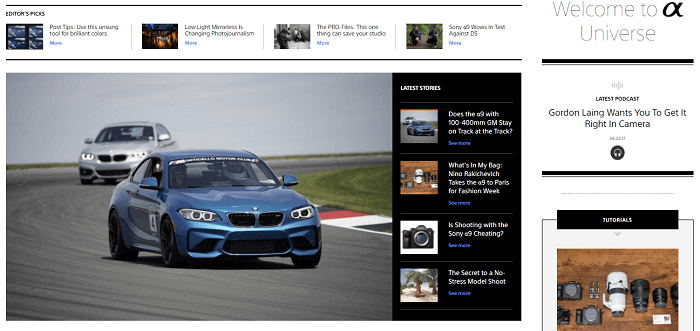 Sitio de contenidos Alpha Universe de Sony