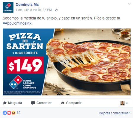 Ejemplo de poco likes de DominosMX