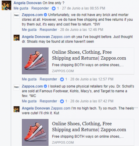 Review de Zappos en Facebook