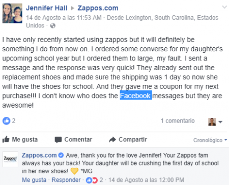 Review de Zappos en Facebook