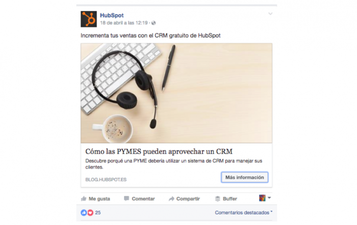 Remarketing en marketing de contenidos con Facebook - ejemplo