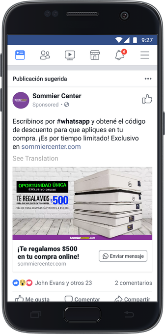 Botón de Whatsapp en anuncios de Facebook