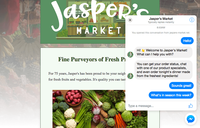 Ejemplo de Messenger Custtomer Chat en sitio web