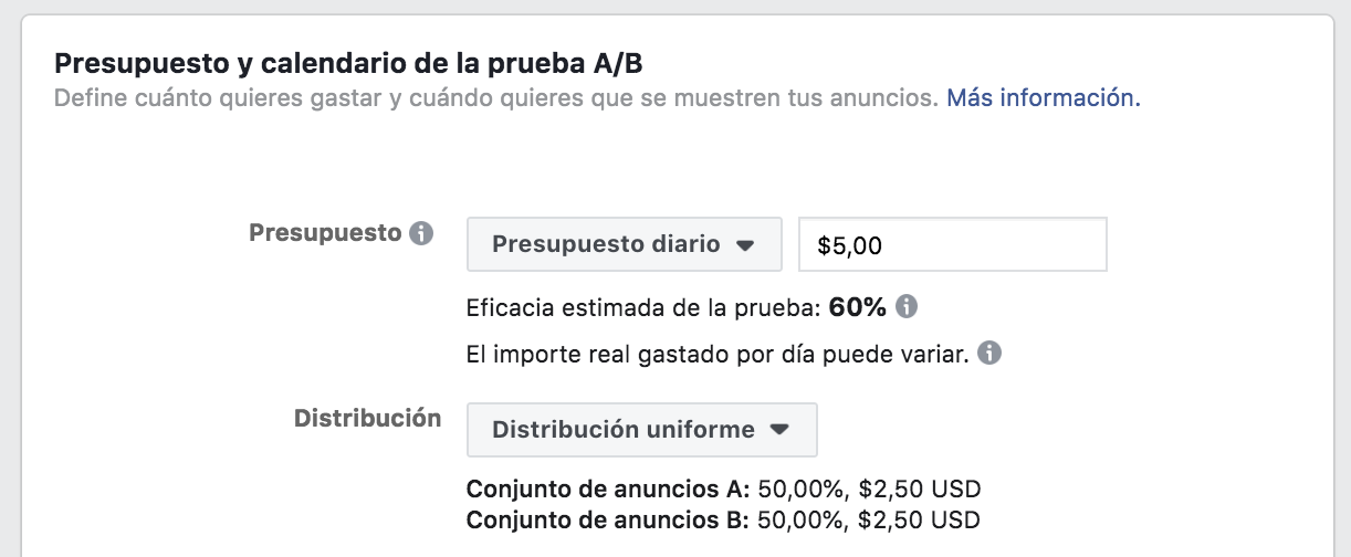 Distribucion de presupuesto entre Facebook e Instagram