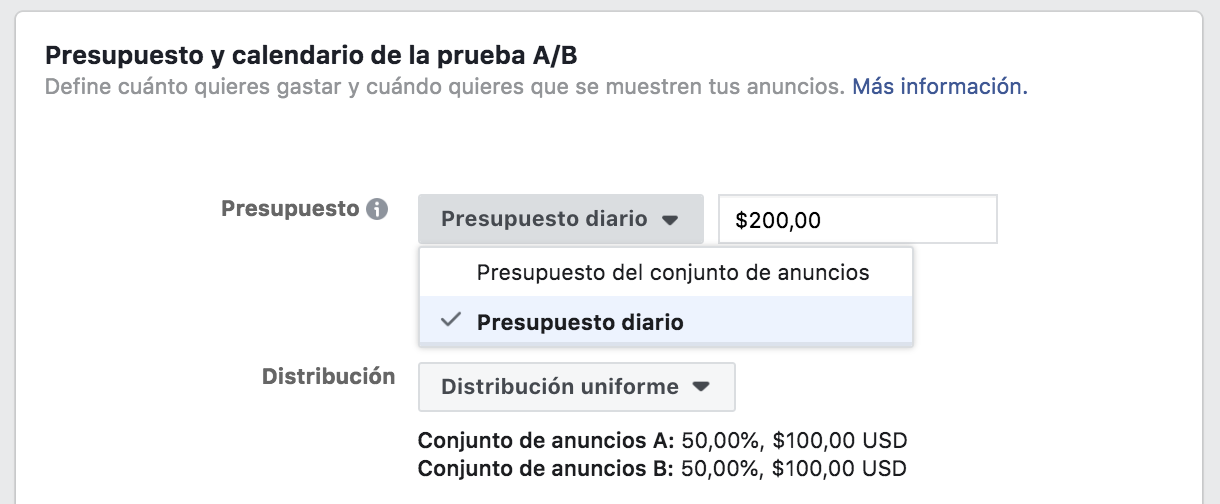 Presupuesto de anuncios de Facebook vs Intagram