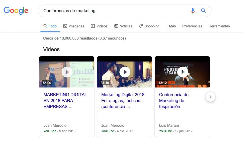 Resultados de video en Google