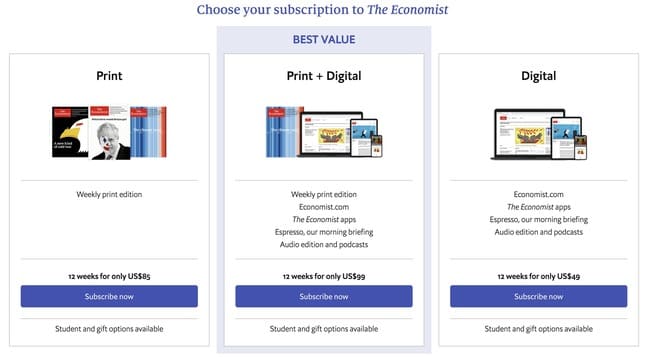 The Economist. Newsletter vs eliminar las cookies