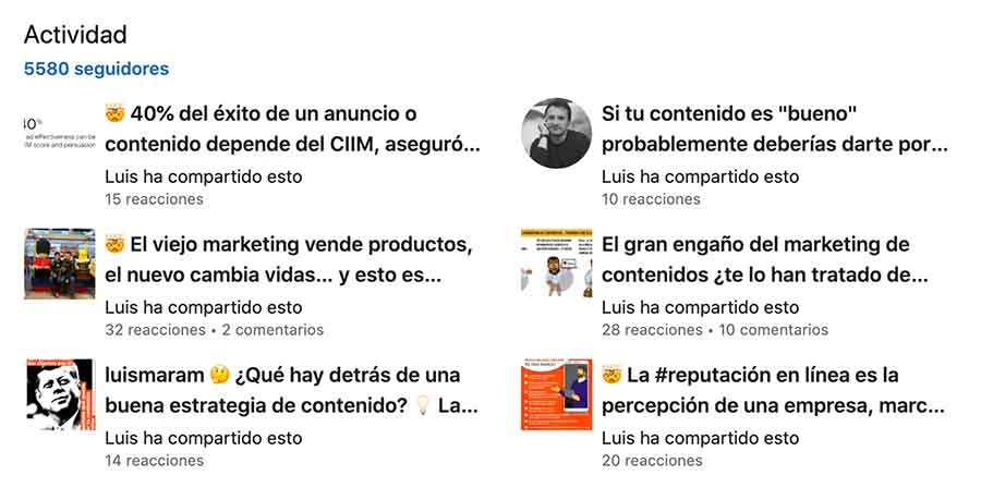 Actividad en Linkedin