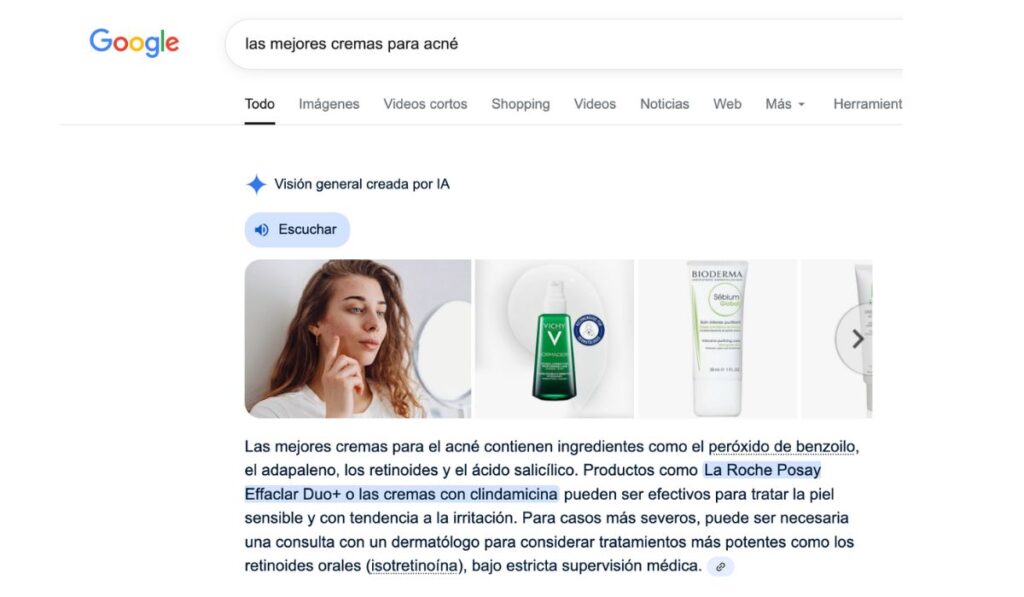 Ejemplo de AI overview. Los buscadores ya responden todas las preguntas del TOFU